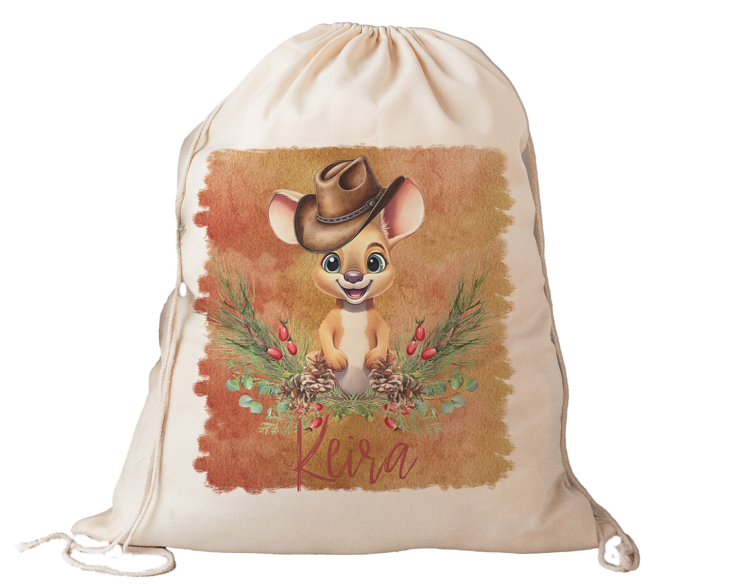 Personalised Santa Sack, Australian Animals Country Christmas, Our Largest Size, 60cm x 70cm