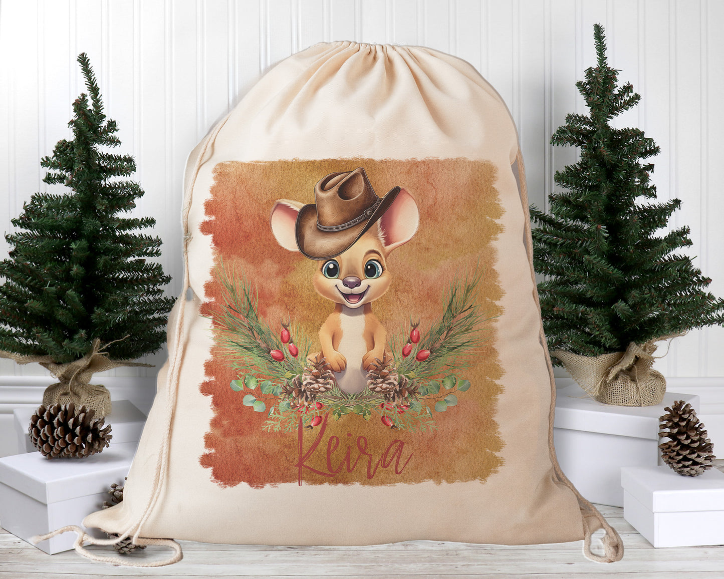 Personalised Santa Sack, Australian Animals Country Christmas, Our Largest Size, 60cm x 70cm