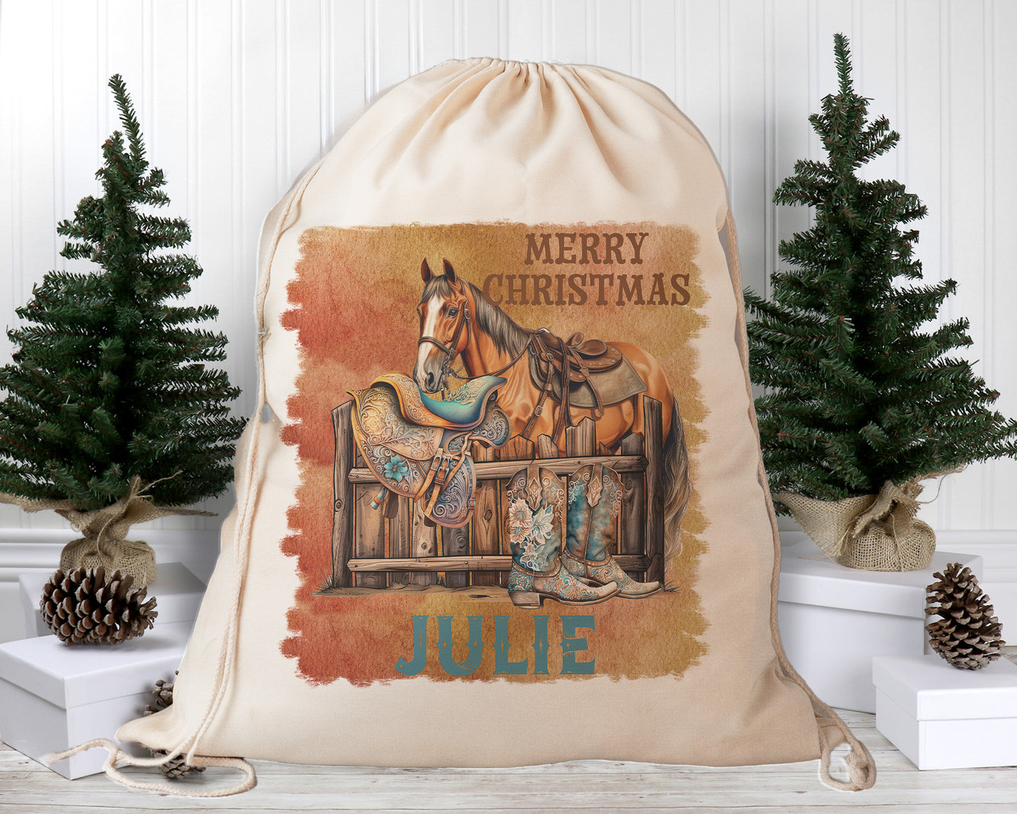 Personalised Santa Sack, Country Christmas, Our Largest Size, 60cm x 70cm