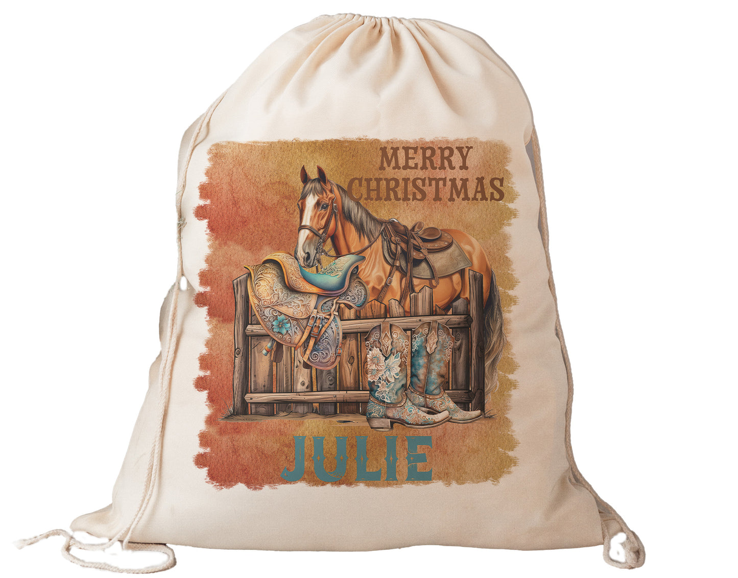 Personalised Santa Sack, Country Christmas, Our Largest Size, 60cm x 70cm