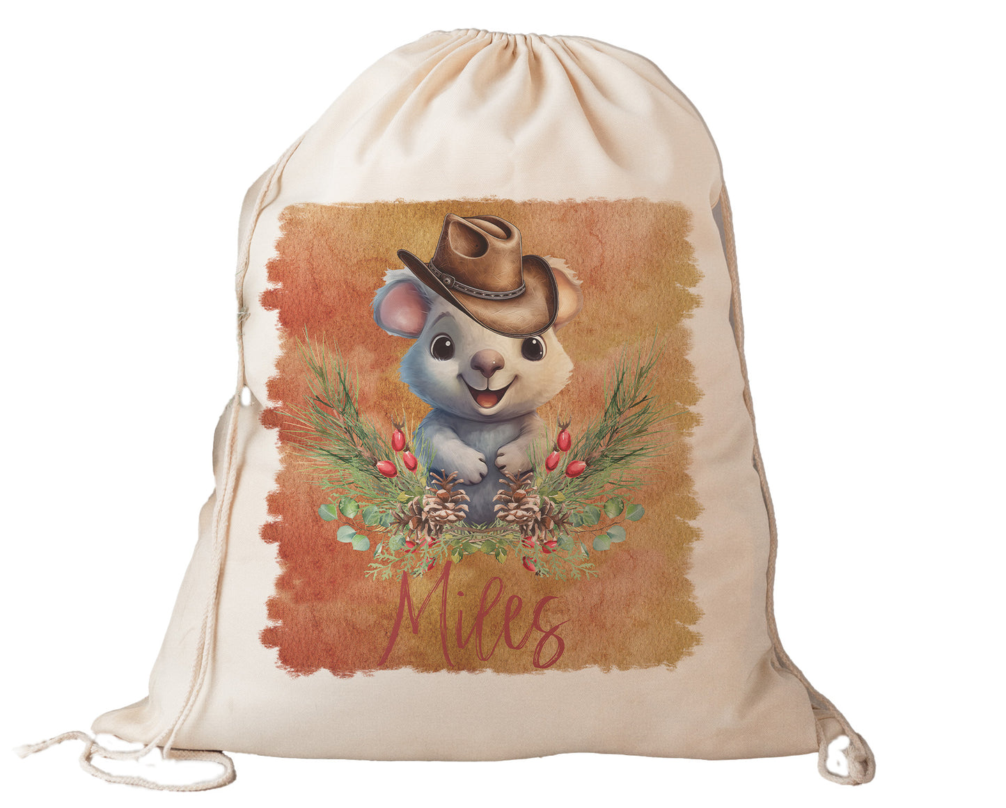 Personalised Santa Sack, Australian Animals Country Christmas, Our Largest Size, 60cm x 70cm