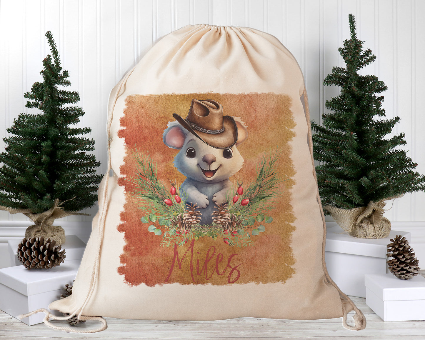 Personalised Santa Sack, Australian Animals Country Christmas, Our Largest Size, 60cm x 70cm