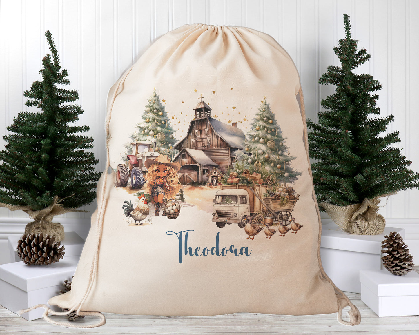 Personalised Santa Sack, Country Christmas, Our Largest Size, 60cm x 70cm