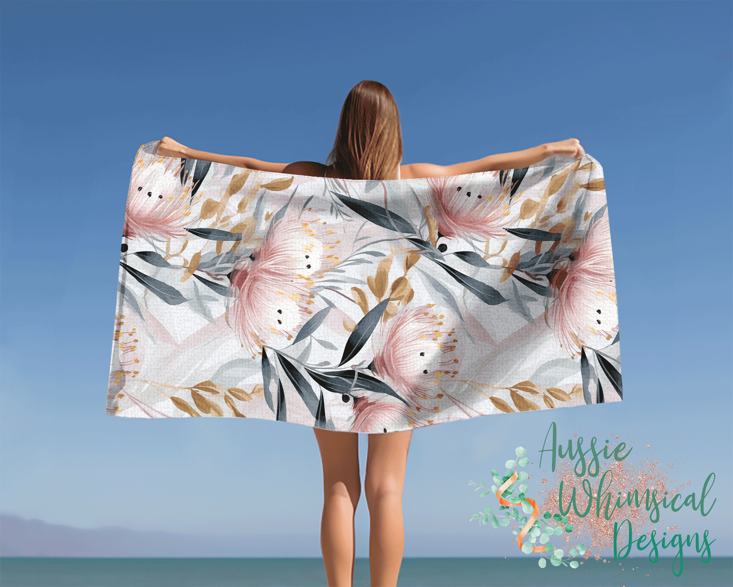 Beach Towel, Boho floral, Polycotton Towel