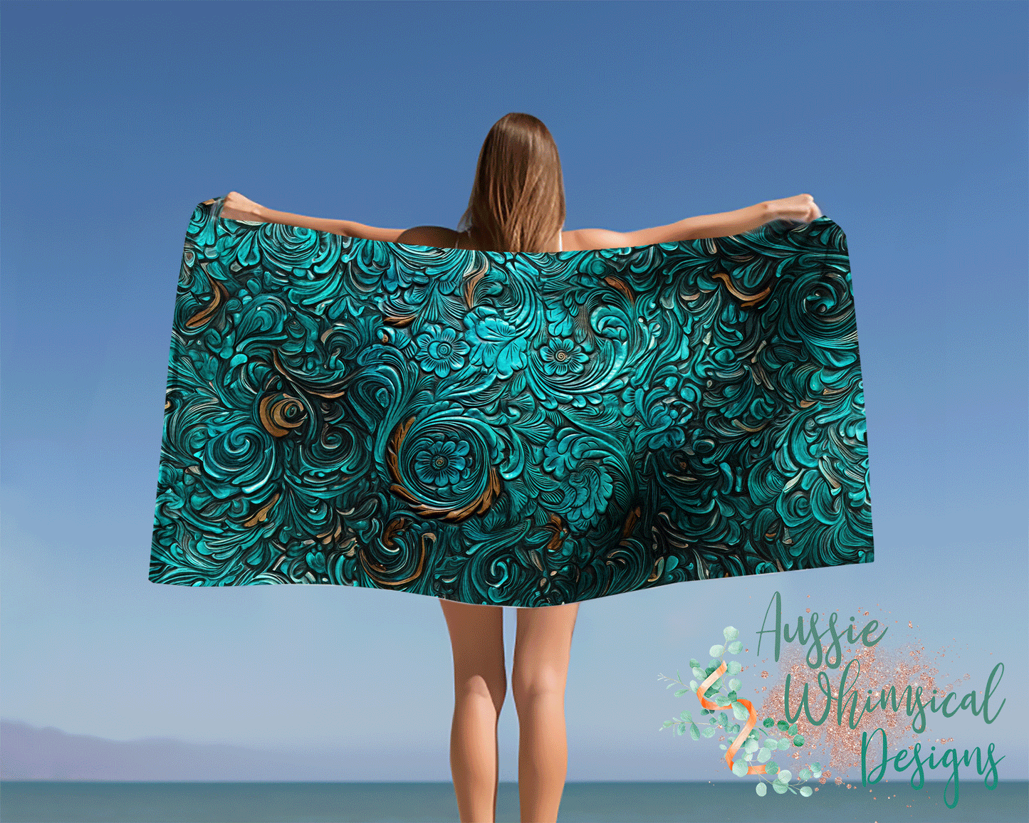 Beach Towel, Western Tooled leather look, Polycotton Towel