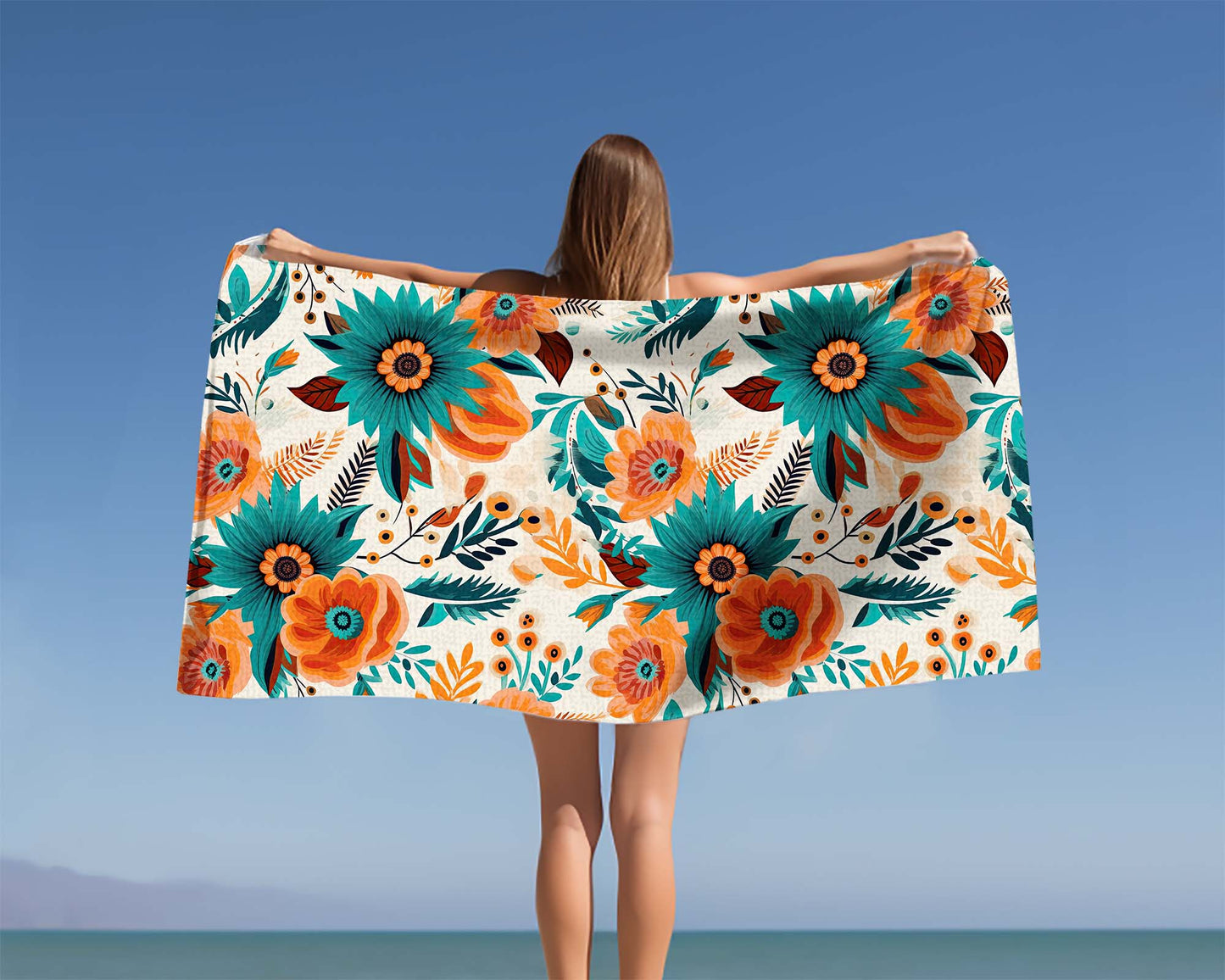 Beach Towel, Boho Flowers, Polycotton Towel