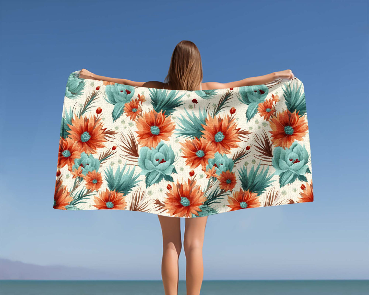 Beach Towel, Boho Flowers, Polycotton Towel