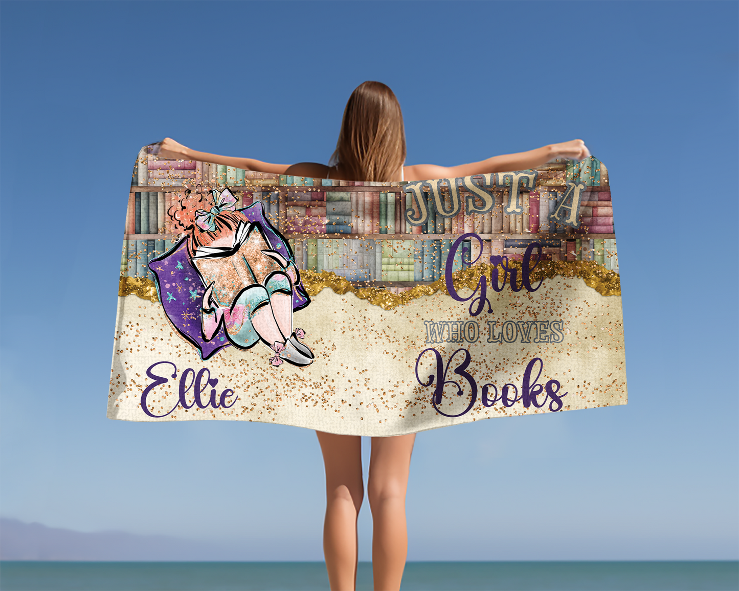 Beach Towel, Just a Girl who Loves Books, Red Hair, Polycotton Towel