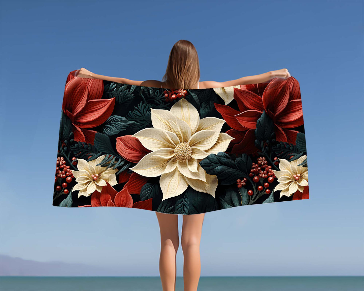 Beach Towel, Poinsettia, Polycotton Towel