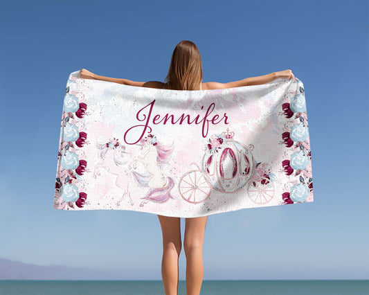 Personalised Beach Towel, Princess, Polycotton Towel