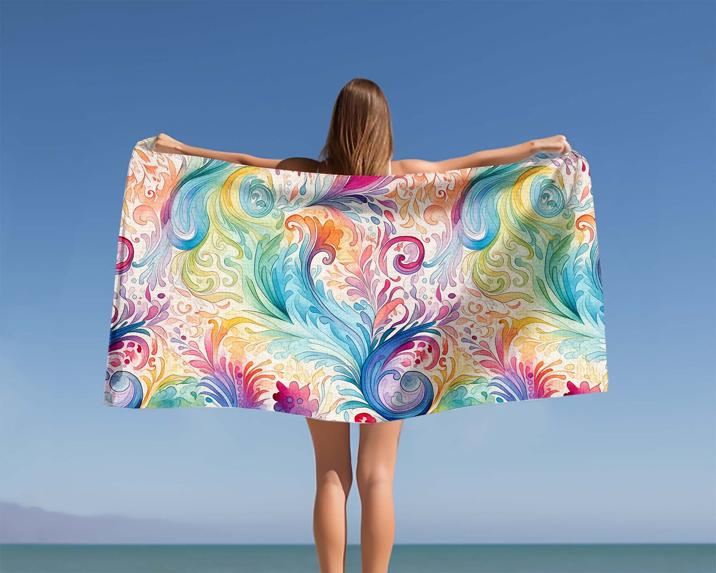 Beach Towel, Rainbow Paisley Design, Polycotton Towel