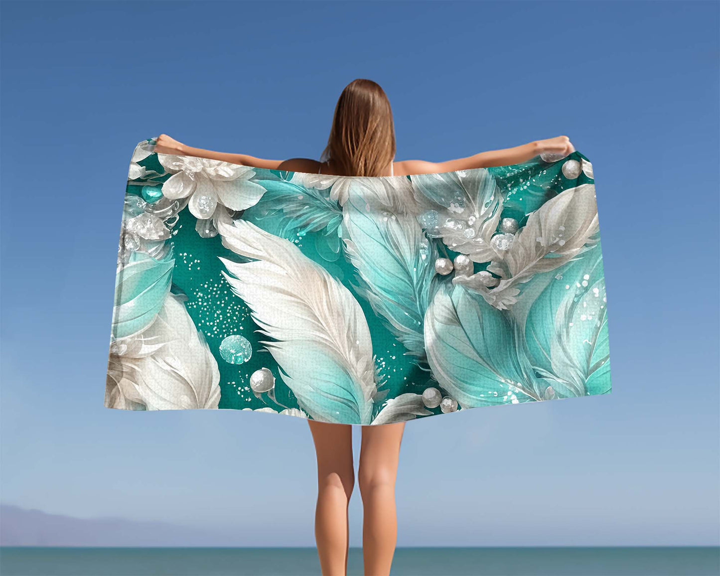 Beach Towel,  Turquoise Floral, Polycotton Towel