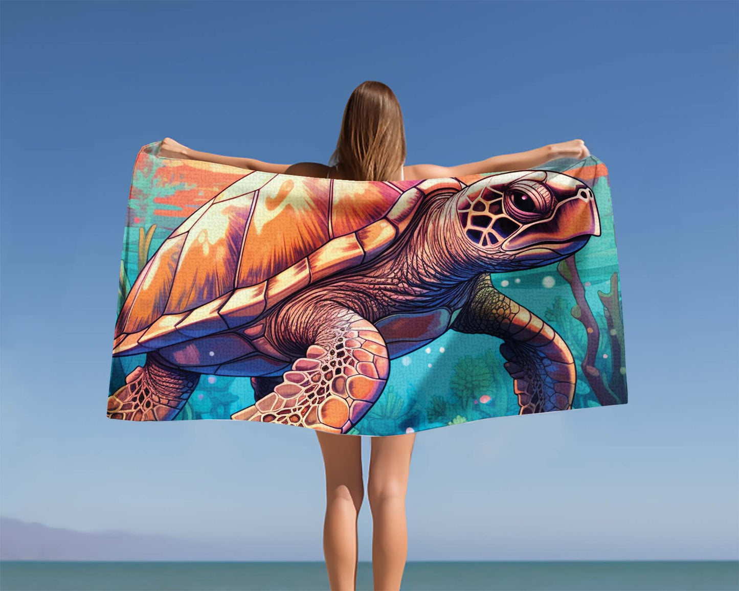 Personalised Beach Towel, Turtle, Polycotton Towel