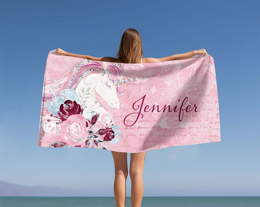 Personalised Beach Towel, Unicorn Dreams, Polycotton Towel