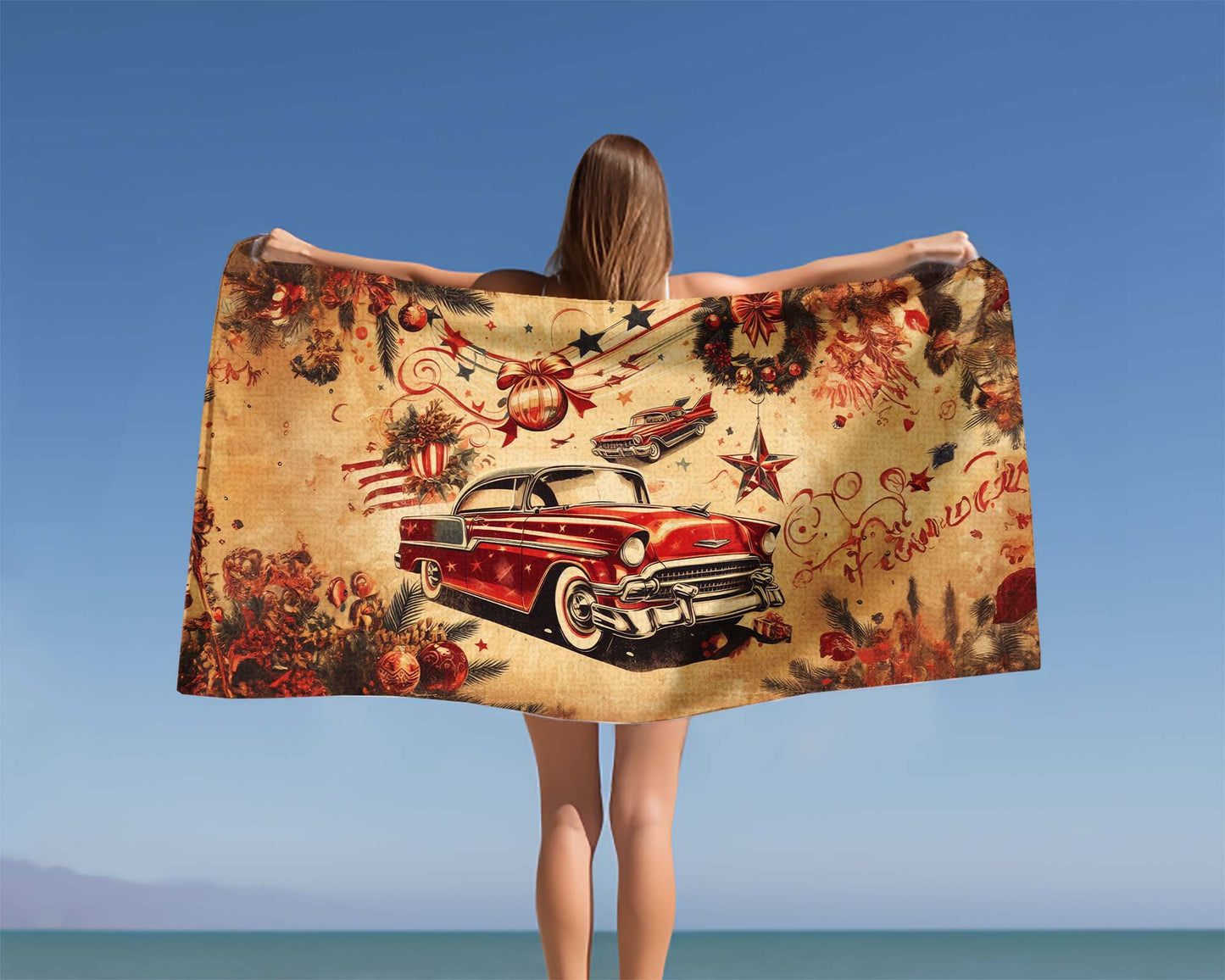 Beach Towel, Vintage Car, Polycotton Towel