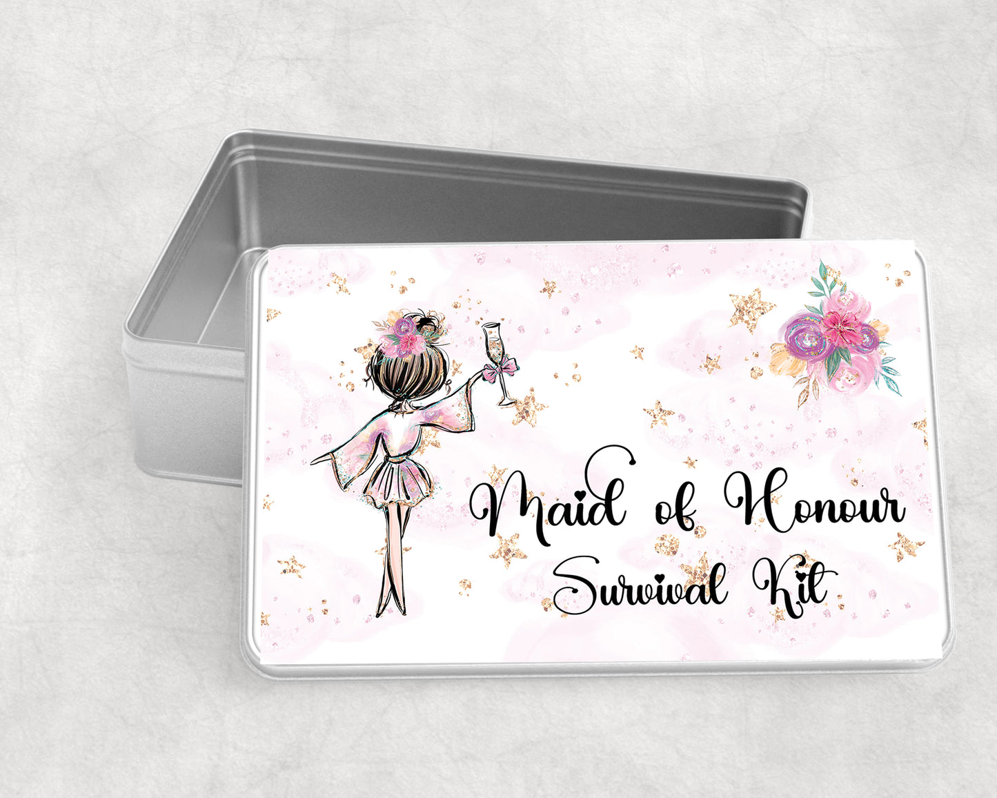 Personalised Storage Tin, Maid of Honour Survival Kit