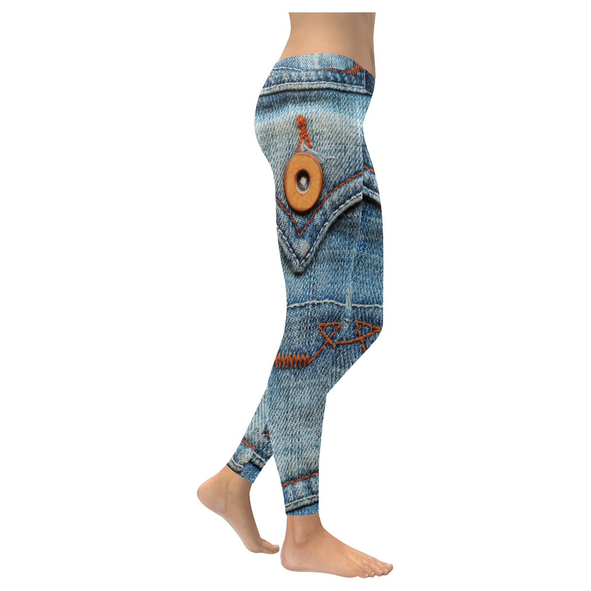 print jeans pocket Women's Low Rise Leggings (Invisible Stitch)