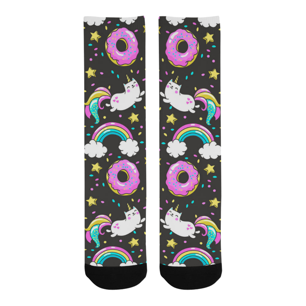 Seamless Pattern with Unicorns Donuts Rainbow Trouser Socks