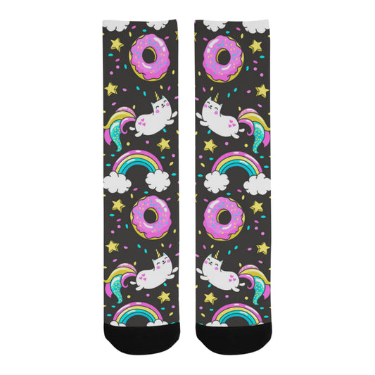 Seamless Pattern with Unicorns Donuts Rainbow Trouser Socks