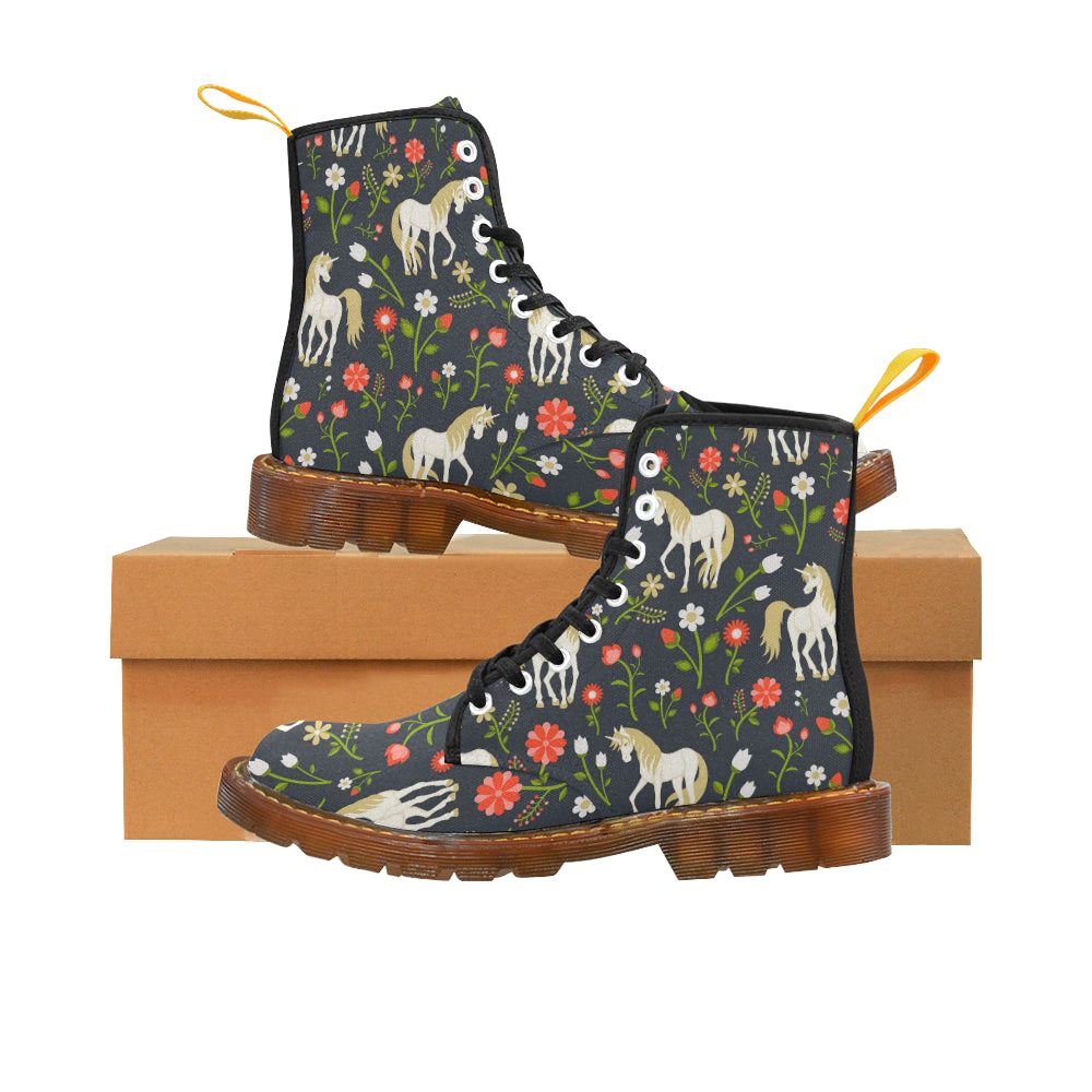 floral pattern with magic unicorns Martin Boots For Women Model 1203H
