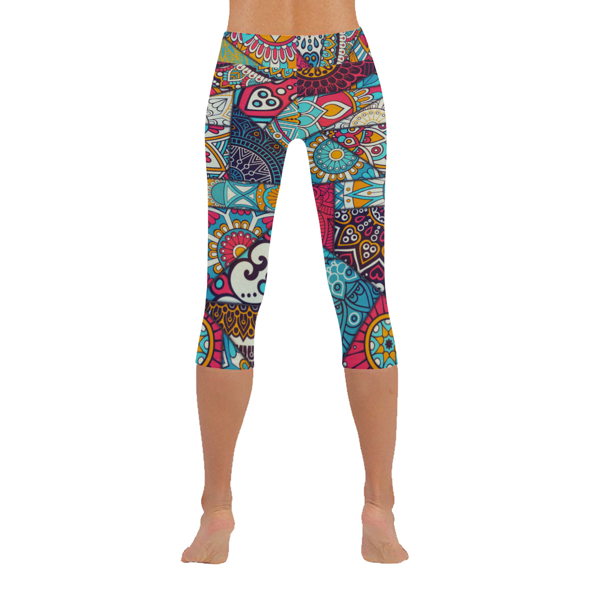 Mandala Patchwork pattern Women's Low Rise Capri Leggings (Invisible Stitch)