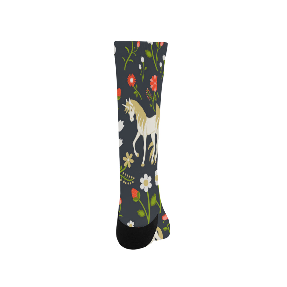 floral pattern with magic unicorns Trouser Socks