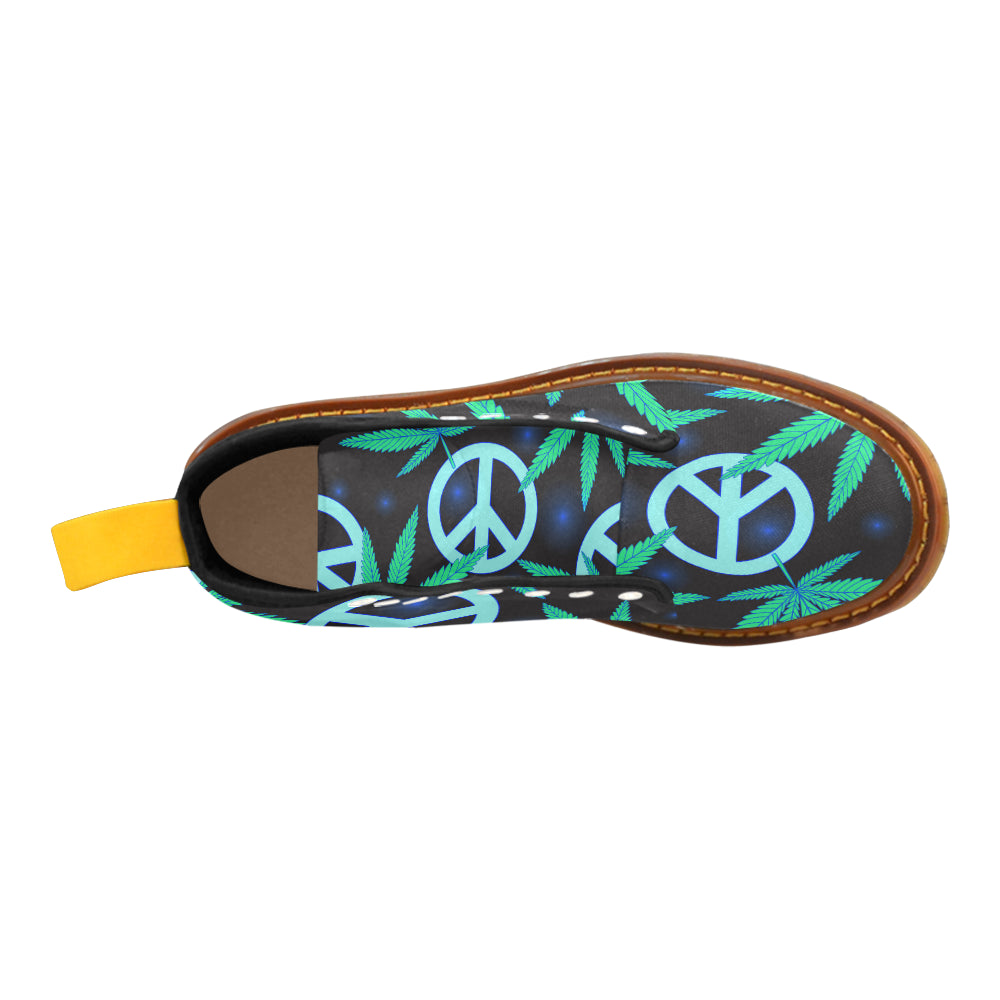 Martin Boots For Men Cannabis leaves and peace symbol honey