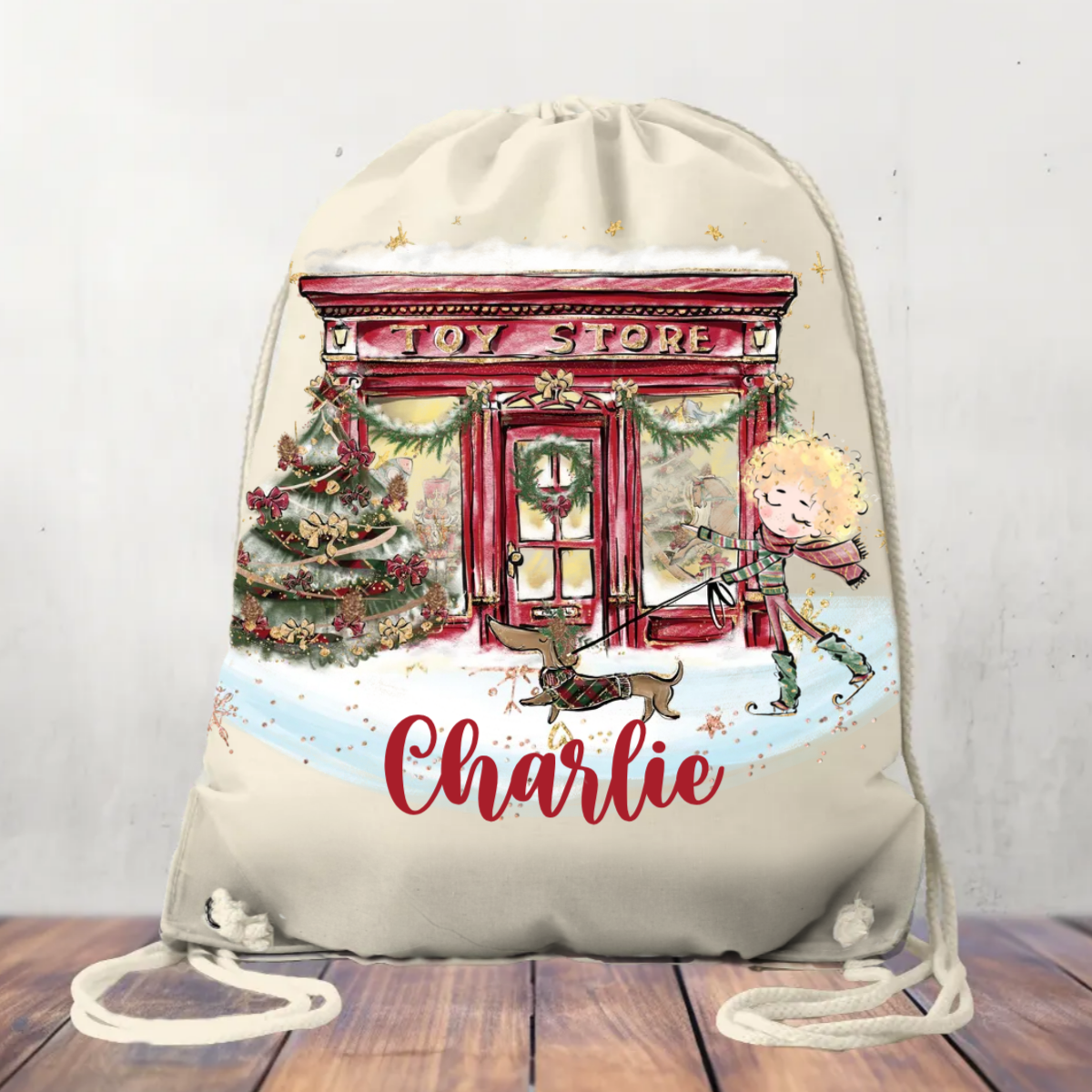Personalised Canvas Drawstring Bag, Toy Shop