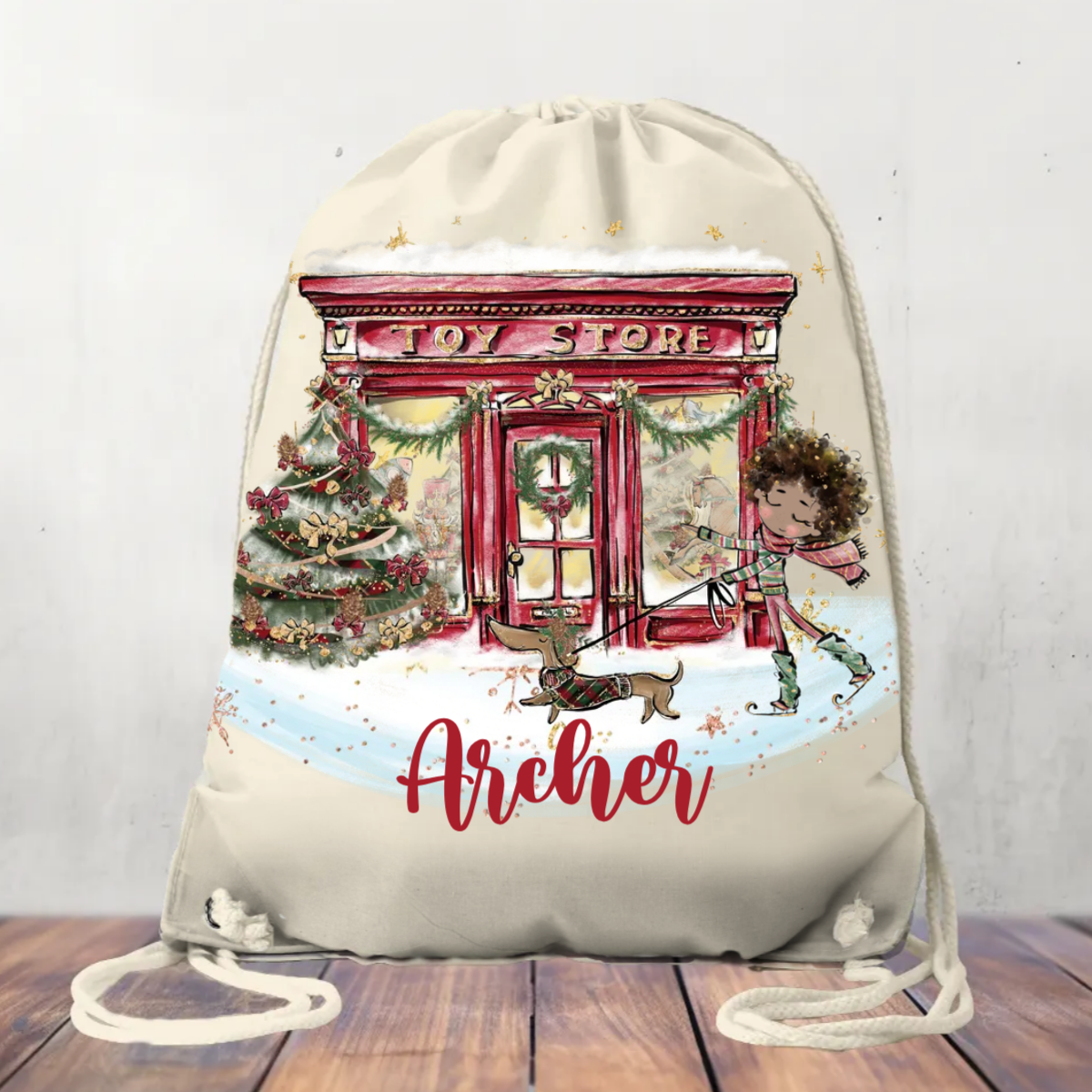 Personalised Canvas Drawstring Bag, Toy Shop