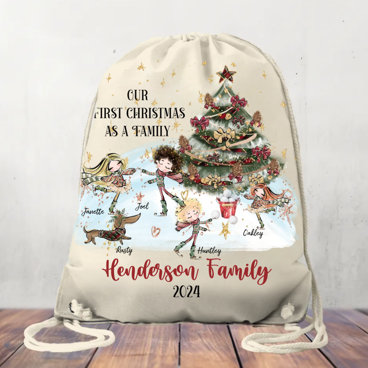 Canvas Drawstring Bag, Our First Christmas