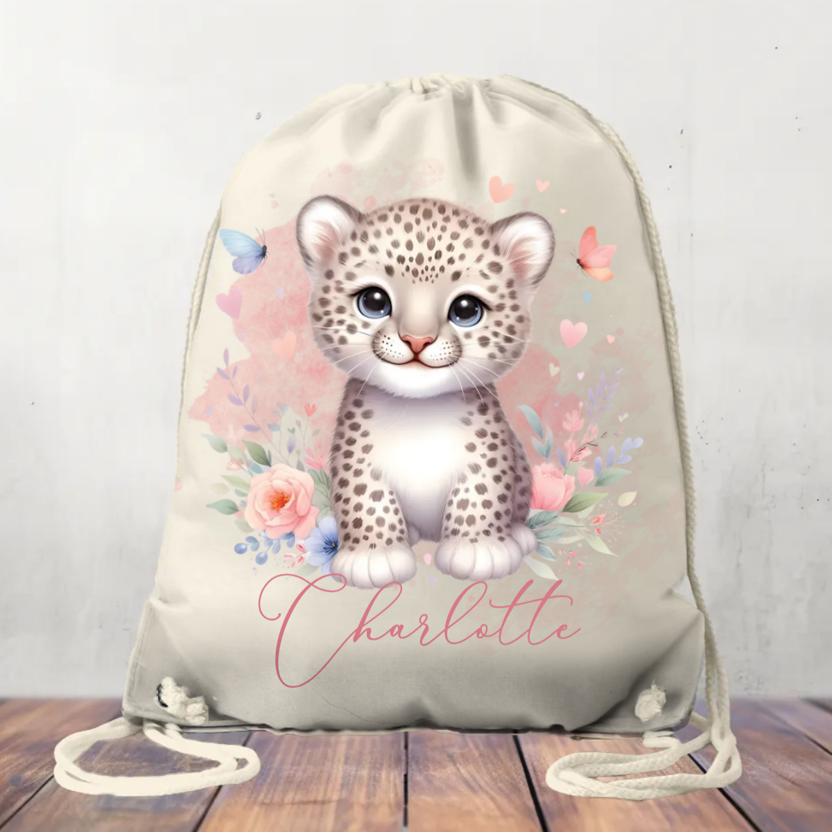 Canvas Drawstring Bag, Personalised Cheetah