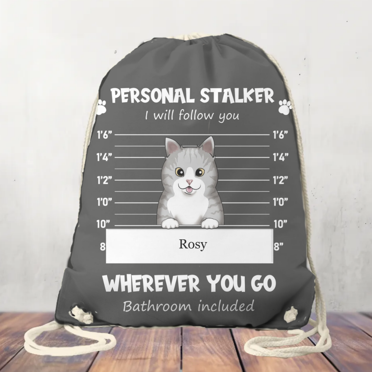 Canvas Drawstring Bag, Cat's Personal Stalker