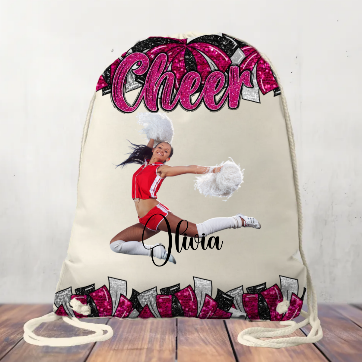 Canvas Drawstring Bag Personalised Cheer Bag, Coach, Mum, Cheer