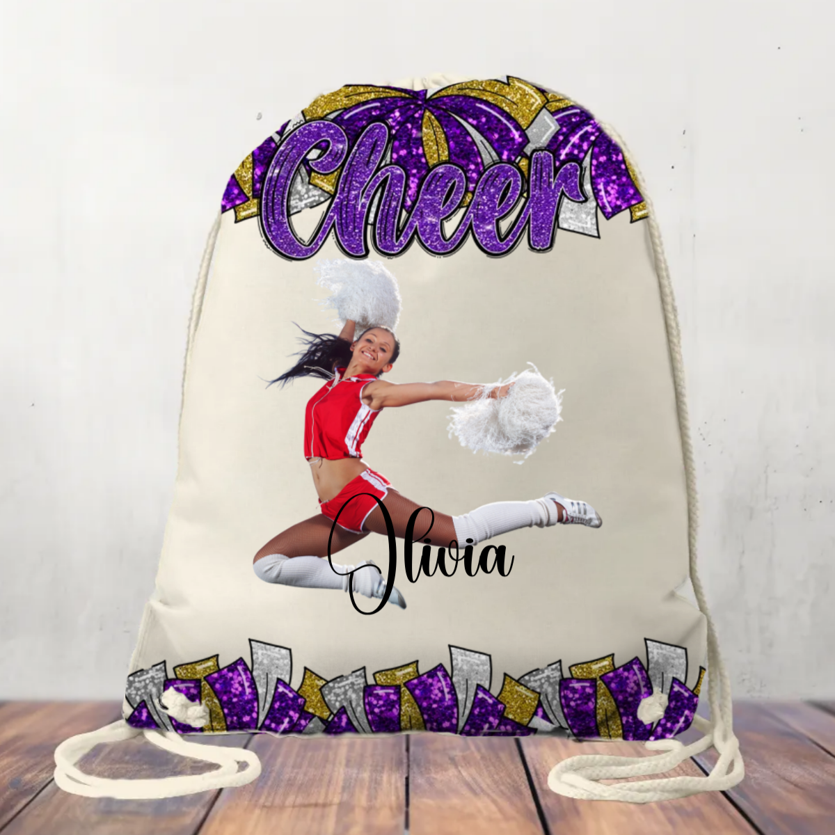 Canvas Drawstring Bag Personalised Cheer Bag, Coach, Mum, Cheer