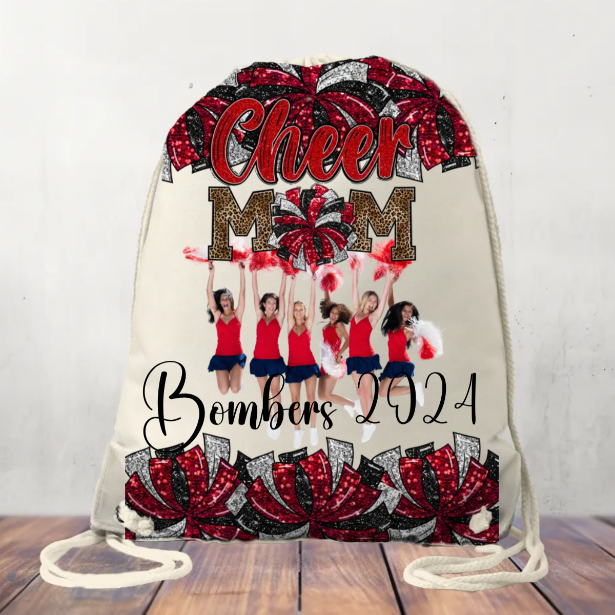 Canvas Drawstring Bag Personalised Cheer Bag, Coach, Mum, Cheer