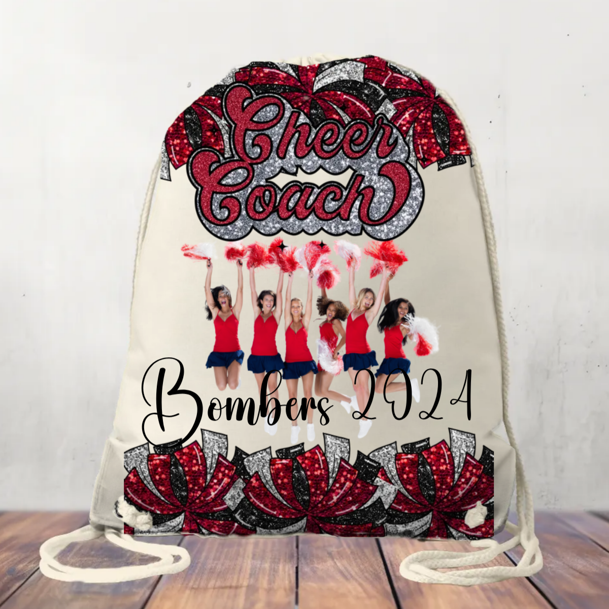 Canvas Drawstring Bag Personalised Cheer Bag, Coach, Mum, Cheer