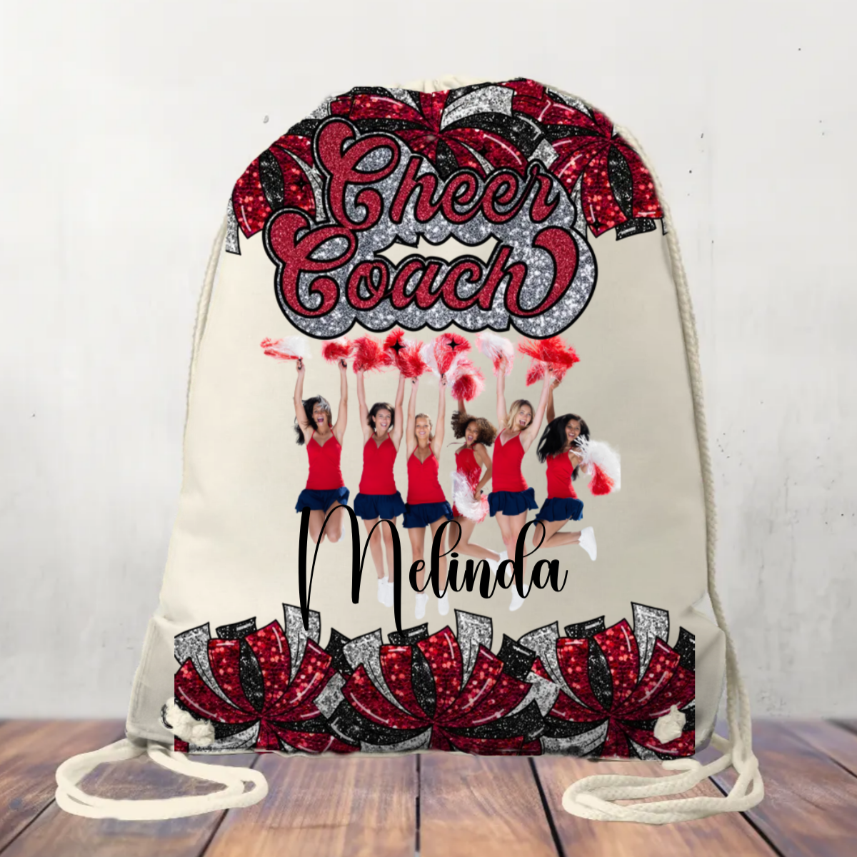 Canvas Drawstring Bag Personalised Cheer Bag, Coach, Mum, Cheer