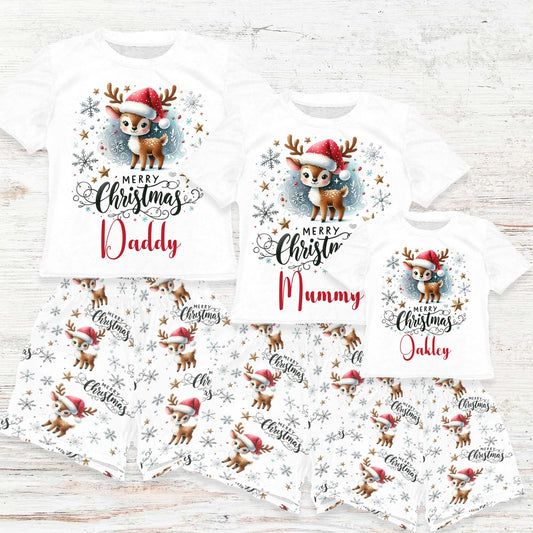 Personalised Matching Christmas Reindeer Shirt and Short Sets