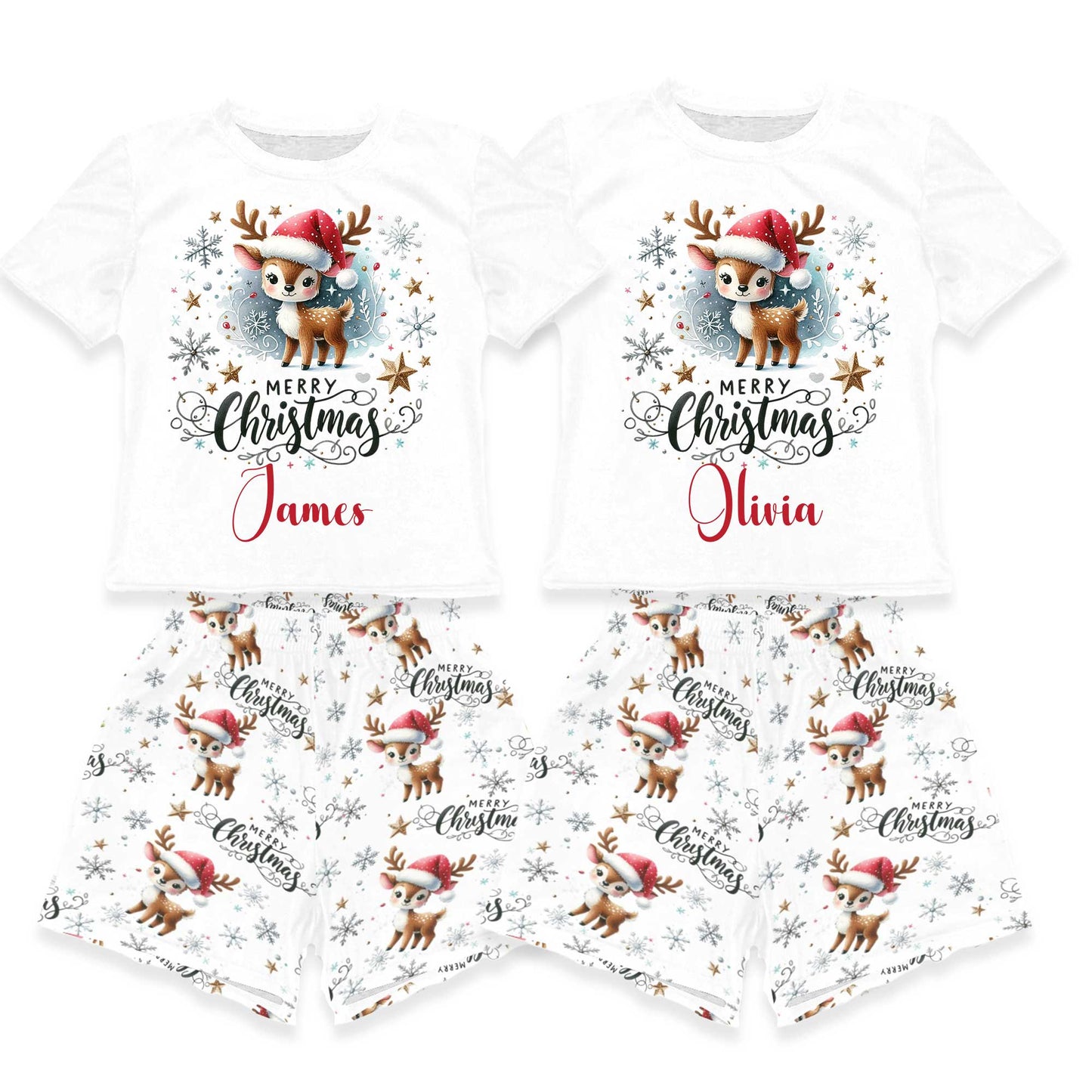 Personalised Matching Christmas Reindeer Shirt and Short Sets