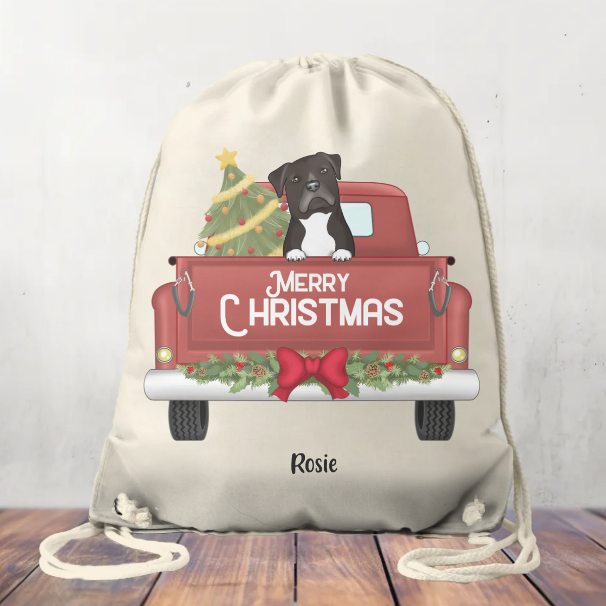 Canvas Drawstring Bag Christmas Truck