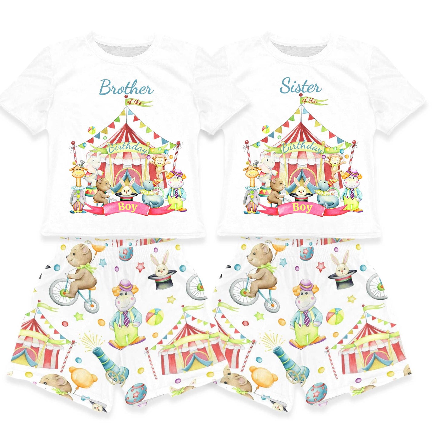 Personalised Circus Matching Birthday Shirt and Short Sets