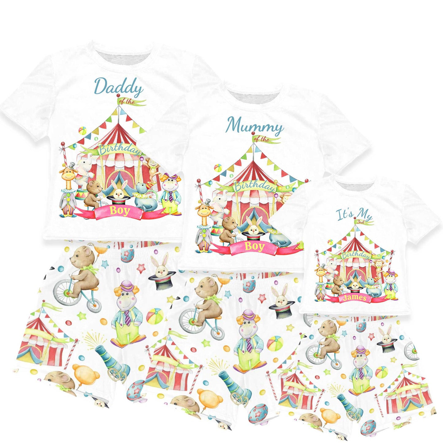 Personalised Circus Matching Birthday Shirt and Short Sets