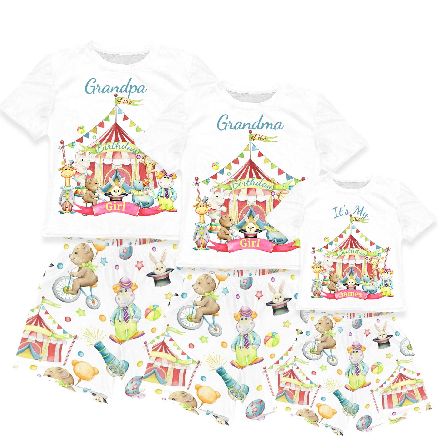 Personalised Circus Matching Birthday Shirt and Short Sets