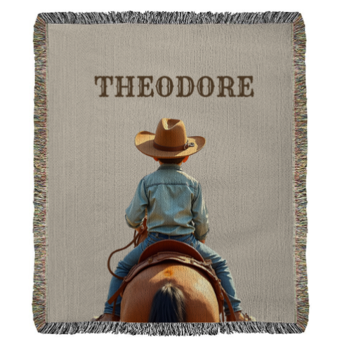 Personalized Cowboy/Cowgirl Blanket, Custom Woven Cotton Throw, Western Gift, Unique Equestrian Home Décor, Horse Lover Gift