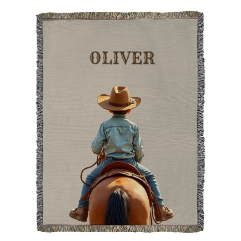 Personalized Cowboy/Cowgirl Blanket, Custom Woven Cotton Throw, Western Gift, Unique Equestrian Home Décor, Horse Lover Gift