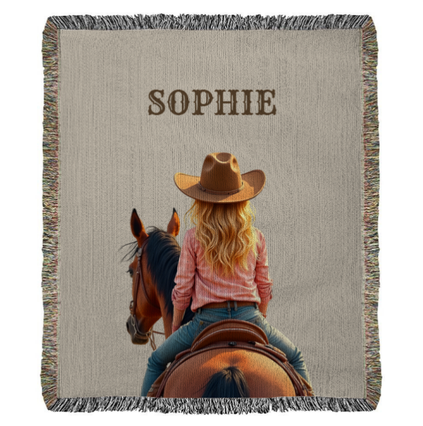 Personalized Cowboy/Cowgirl Blanket, Custom Woven Cotton Throw, Western Gift, Unique Equestrian Home Décor, Horse Lover Gift