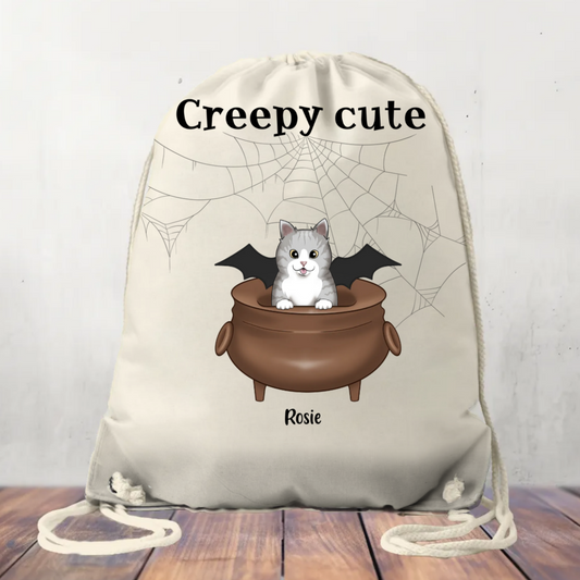 Canvas Drawstring Bag Creepy Cats Halloween