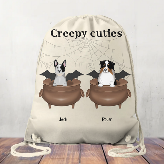 Canvas Drawstring Bag Creepy Cuties Dogs Halloween