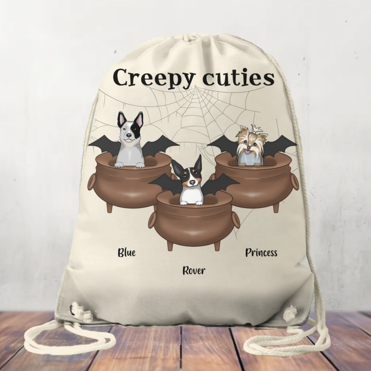 Canvas Drawstring Bag Creepy Cuties Dogs Halloween