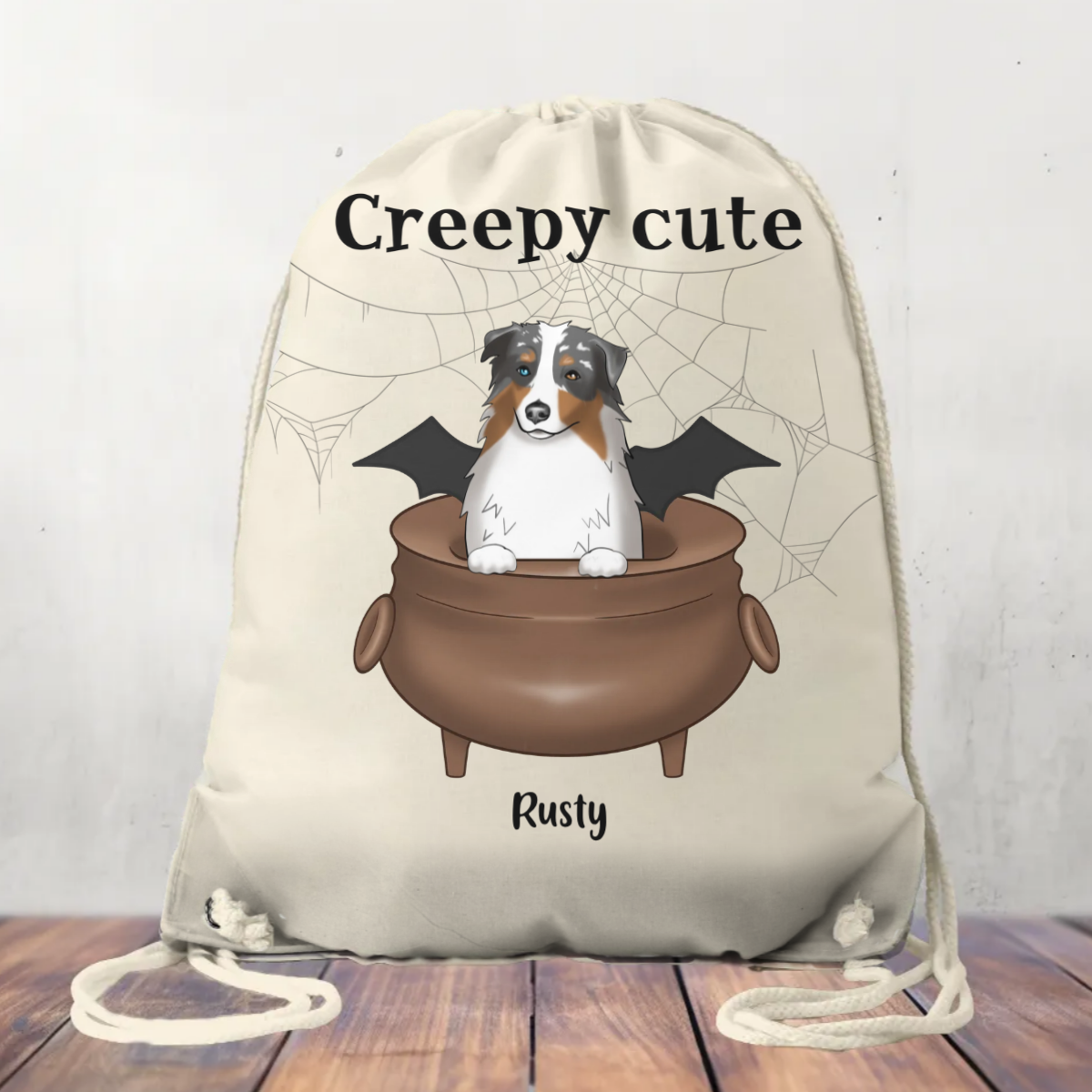 Canvas Drawstring Bag Creepy Cuties Dogs Halloween